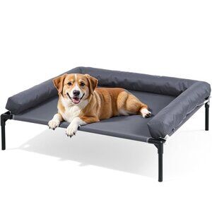 Cooling Elevated Dog Bed, 26.8x34 Raised Dog Bed with Removable Bolster Cushion